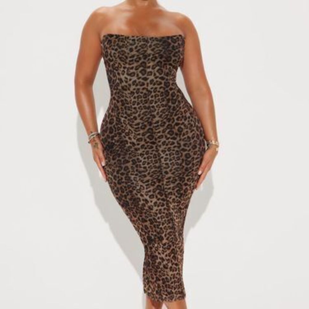 Leona Mesh Midi Dress - Brown/combo - M